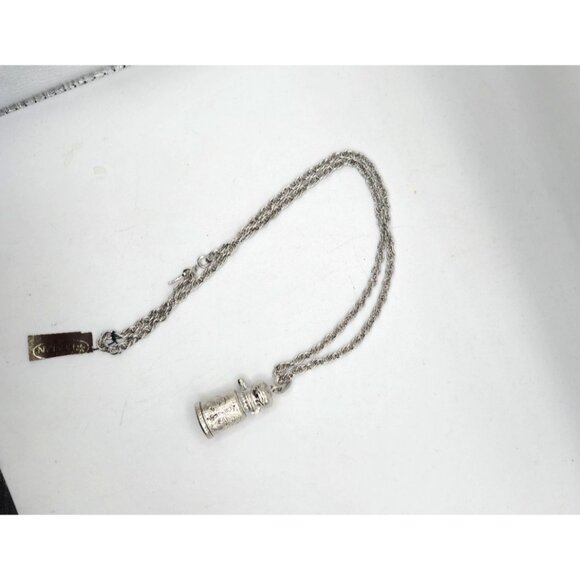 intage D’Orlan Silver Tone Milk Can Pendant Necklace NWT Long Chain - Picture 4 of 5